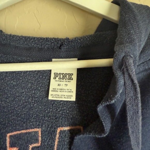 VS Pink Blue Pink Hoodie Satin Logo Drawstring Women’s XS - Picture 9 of 10